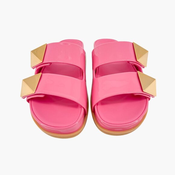 Valentino Garavani One Stud Slide Sandals EU 38 US 8 Pink Patent Flat Mule - Picture 3 of 14